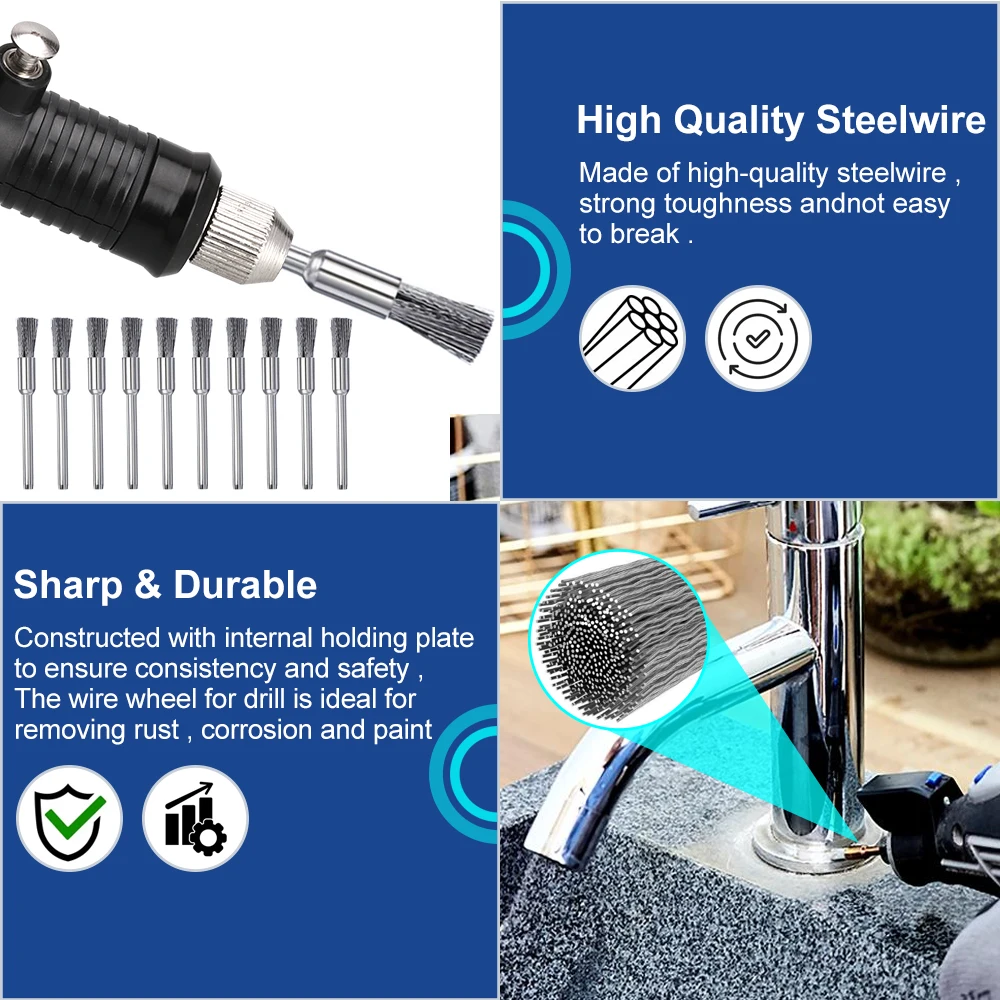 CMCP مجموعة فرشاة عجلة أسلاك الفولاذ 3.0 مللي متر عرقوب لأداة دريمل الدوارة أداة تلميع المعادن فرشاة أداة جلخ