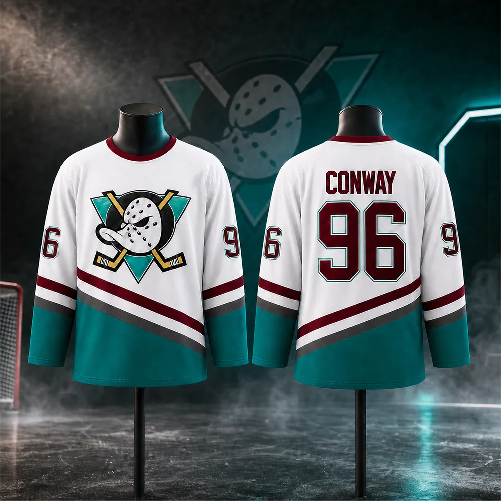 White Duck Eishockey-Trikot, Filmversion, Nummer 96, Nummer 99, Heimtrikot, Sportbekleidung für Erwachsene und Kinder, Team-Sportbekleidung – Detail 3