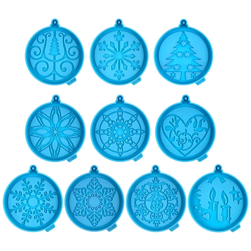 1/10 x Resin Mold Keychain Pendant Mold Round Xmas Tree Shape Epoxy Casting Mold Charm DIY Xmas Party Decor Craft Tool