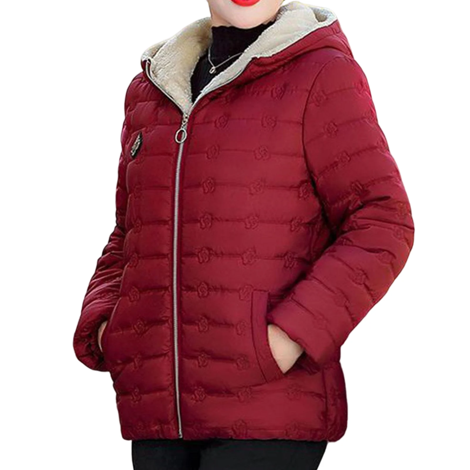 

Elderly Slim Plush Jackets Oversize Thicken Solid Color Coat Suitable for Going Shopping Wea