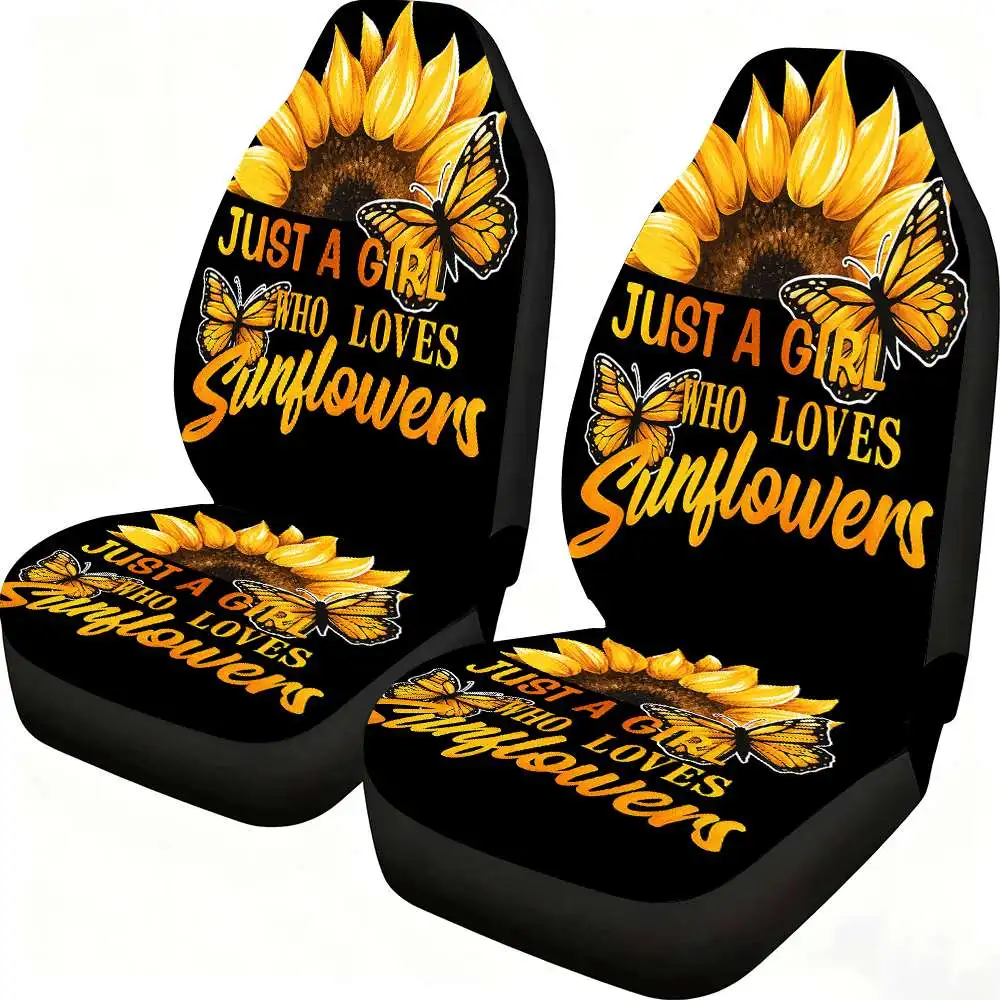 2pcs Just A Girl Who Loves Sunflowers Car Seat Covers Suitable For Front Seats, High Back Design, Material, Suitable For Cars, S