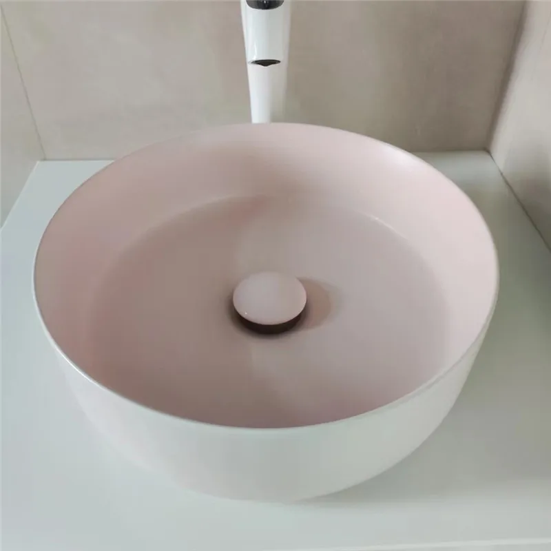 Pink And White Countertop Basin Frosted Washbasin Matte Washbasin Single Basin Artistic Basin Circular Ceramic Creative Home Use