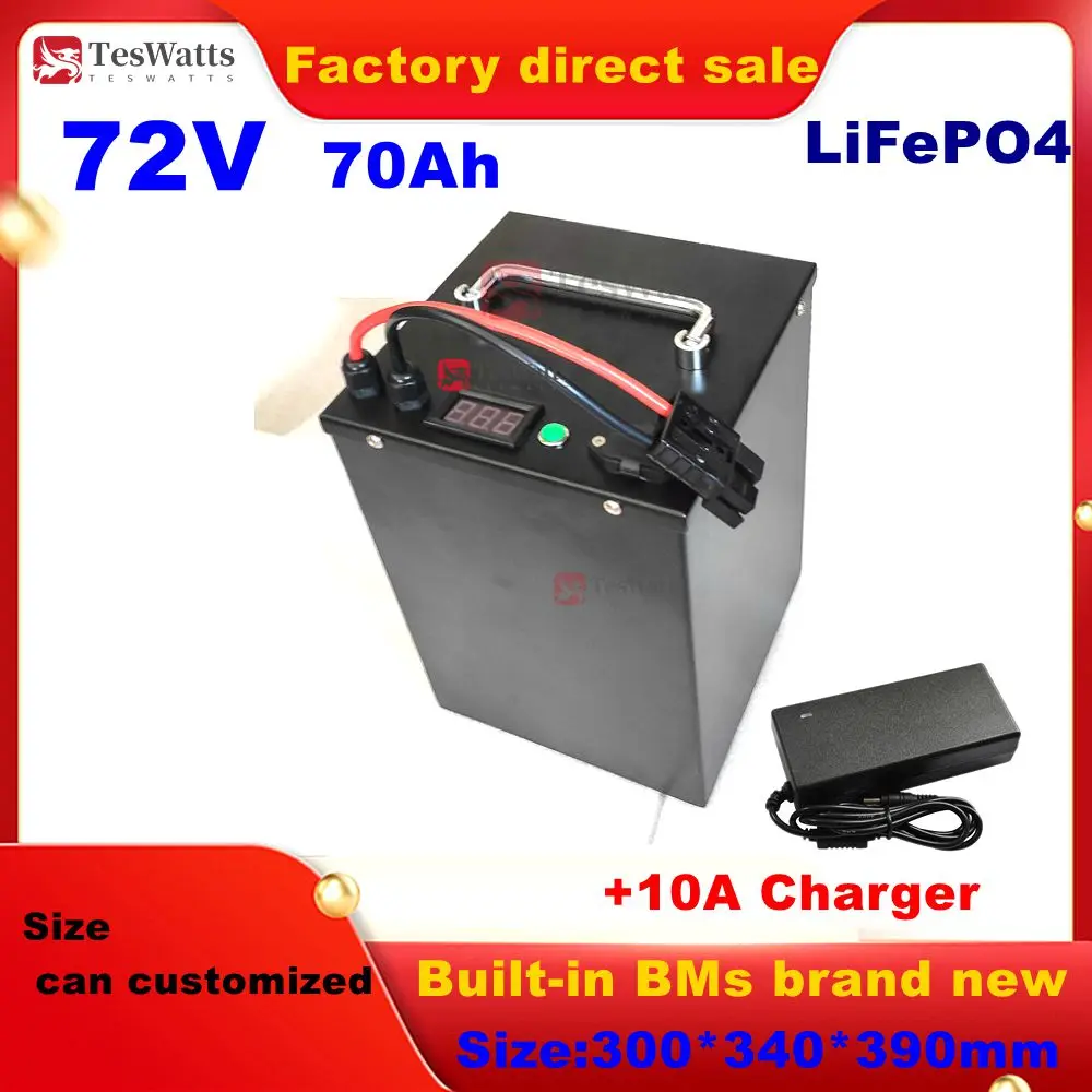 

-Батарея aste au lithium LiFePO4, vélo, скутер, мото, цикл профиль, BMS 24S, зарядка 10А, 72В, 70Ач, 5000Вт