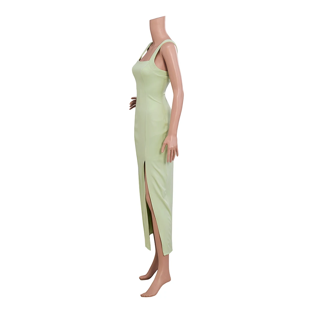 Disfraz de Cosplay de Rachel de la Serie Friends, Vestido Maxi Verde Vintage de los 90, Cuello Cuadrado, Sin Mangas, Abertura Lateral, para Mujer, Traje de Fiesta