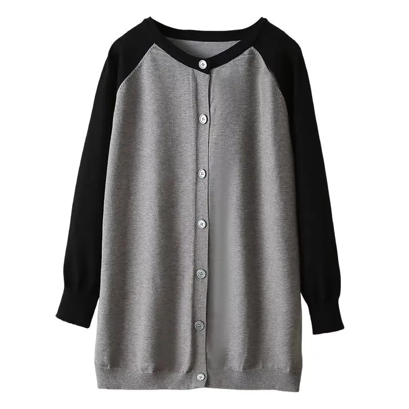 

XXXXL Fashion Plus Size Women's Sweaters 2025 Autumn New Style mid-length Casual two-color Knitted Cardigan Jacket 263