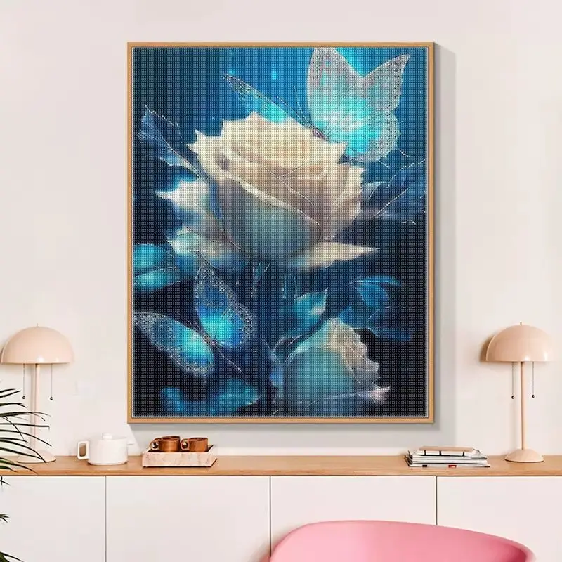 Frameless, DIY Diamond Mosaic Rose Flower Diamond Painting Crafts Kits Flower Butterfly Full Square Round Embroidery Handicraft