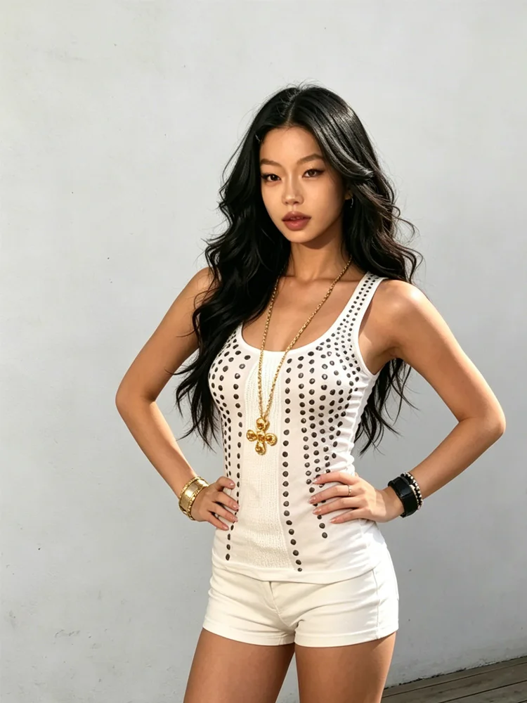 

American subculture design sense sequin camisole top for women in summer y2k retro slimming and niche vest trend