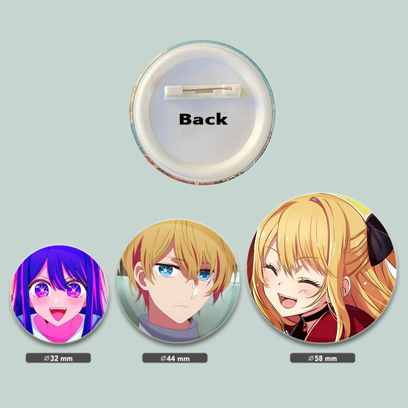 58/44/32mm Anime Oshi No Ko Pins Blik Badge DIY Custom Cartoon Broches voor Kleding Decoratie fans Collectie Geschenken