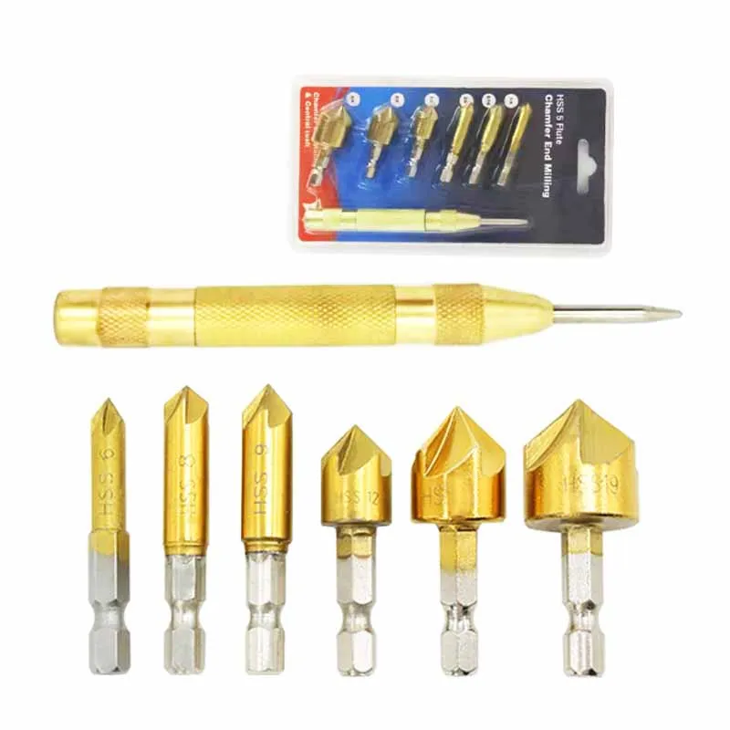 

Woodworking Five-blade Chamferer Hexagonal Handle Titanium Plated 90 Degrees Deburring Tool Chamfering Knife Drill 6-19mm