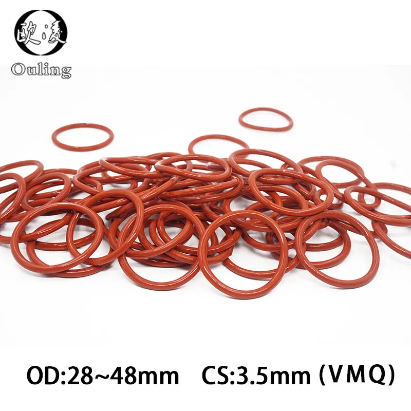 5PCS/lot Red Silicon Rings CS3.5mm Silicone/VMQ O ring Thickness OD28/32/35/37/38/40/45/48mm Rubber O-ring Sealing Gasket Washer