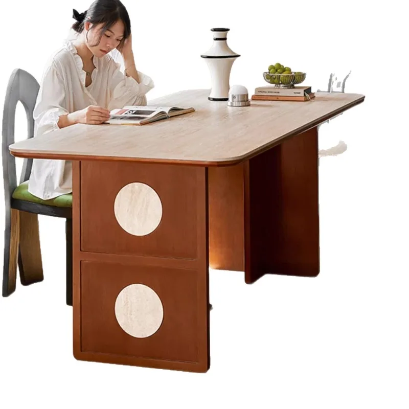Retro home restaurant dining table thickened solid wood workbench large board table