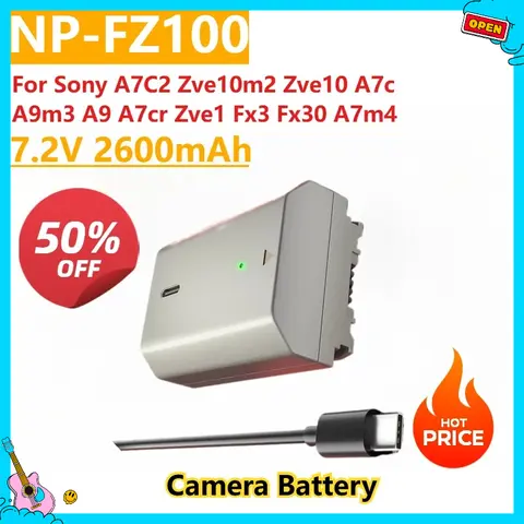Akumulator do aparatu NP-FZ100 NPFZ100 7.2V 2600mAh Wejście Type-C do Sony A7C2 Zve10m2 Zve10 A7c A9m3 A9 A7cr Zve1 Fx3 Fx30 A7m4