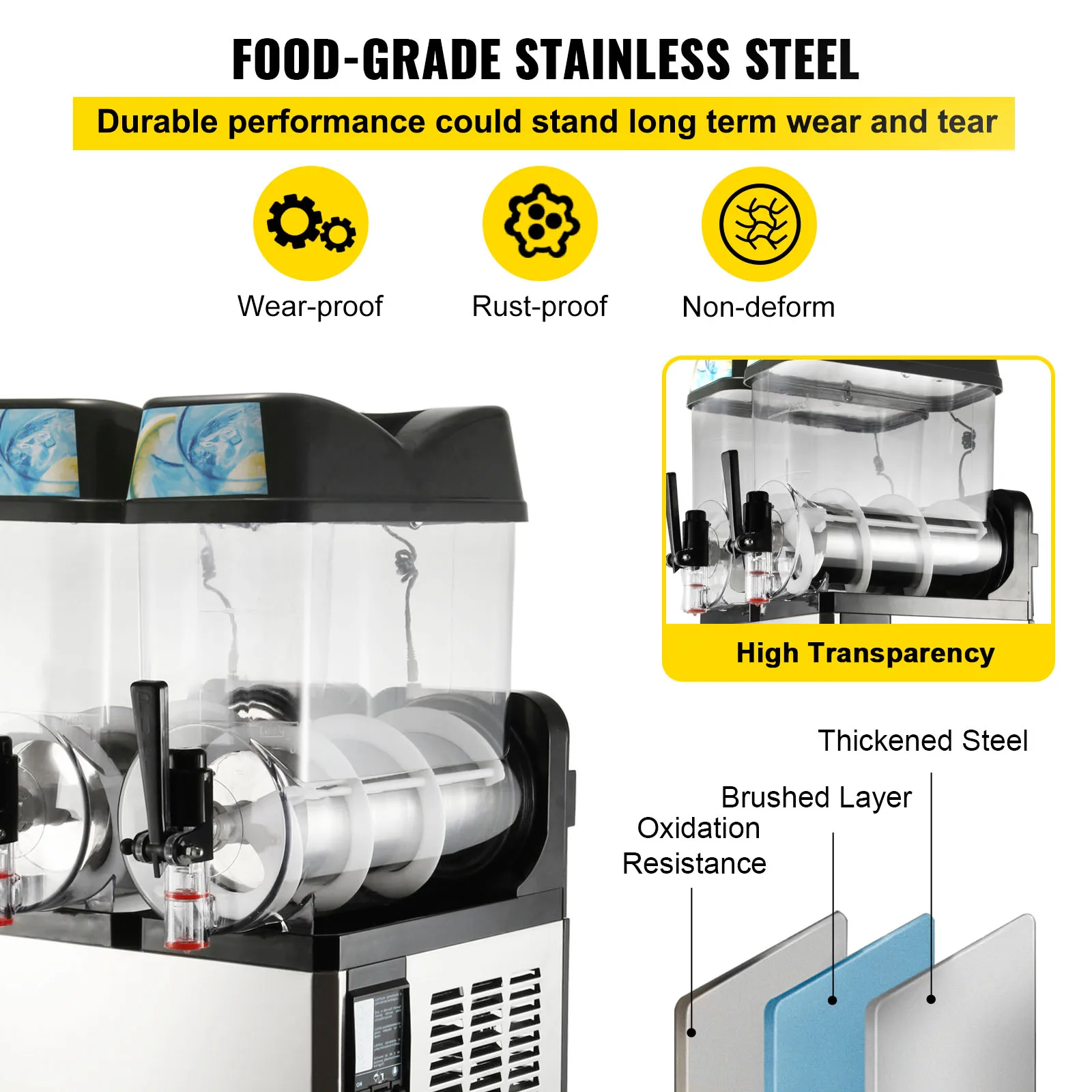 VEVOR Macchina Granita da Banco 2x12 Litri Serbatoio Doppio Elettrica da Cucina, Macchina Commerciale per Sorbetto Frappè Crema di Caffè Smoothie 2 Serbatoio da 24L