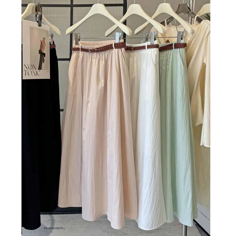 2025 New Arrival Women Summer Cotton Long Skirts High Waist A-Line Women White Skirts Beige Faldas Femme Streetwear