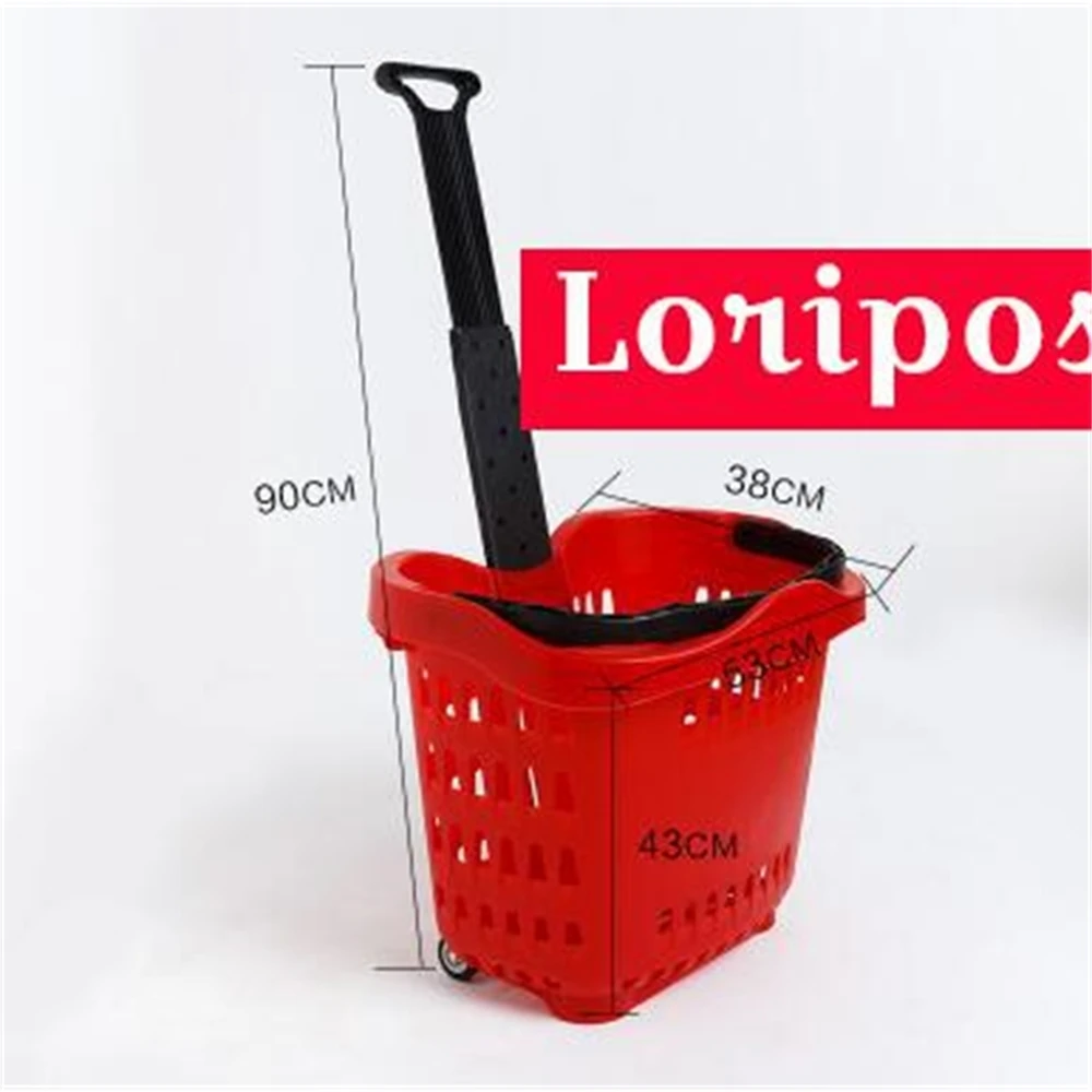 Plastic Shopping Basket With Handles Wheel Supermarket Shopping Cart Convenience Store Shopping Cart Store Storage Fixture