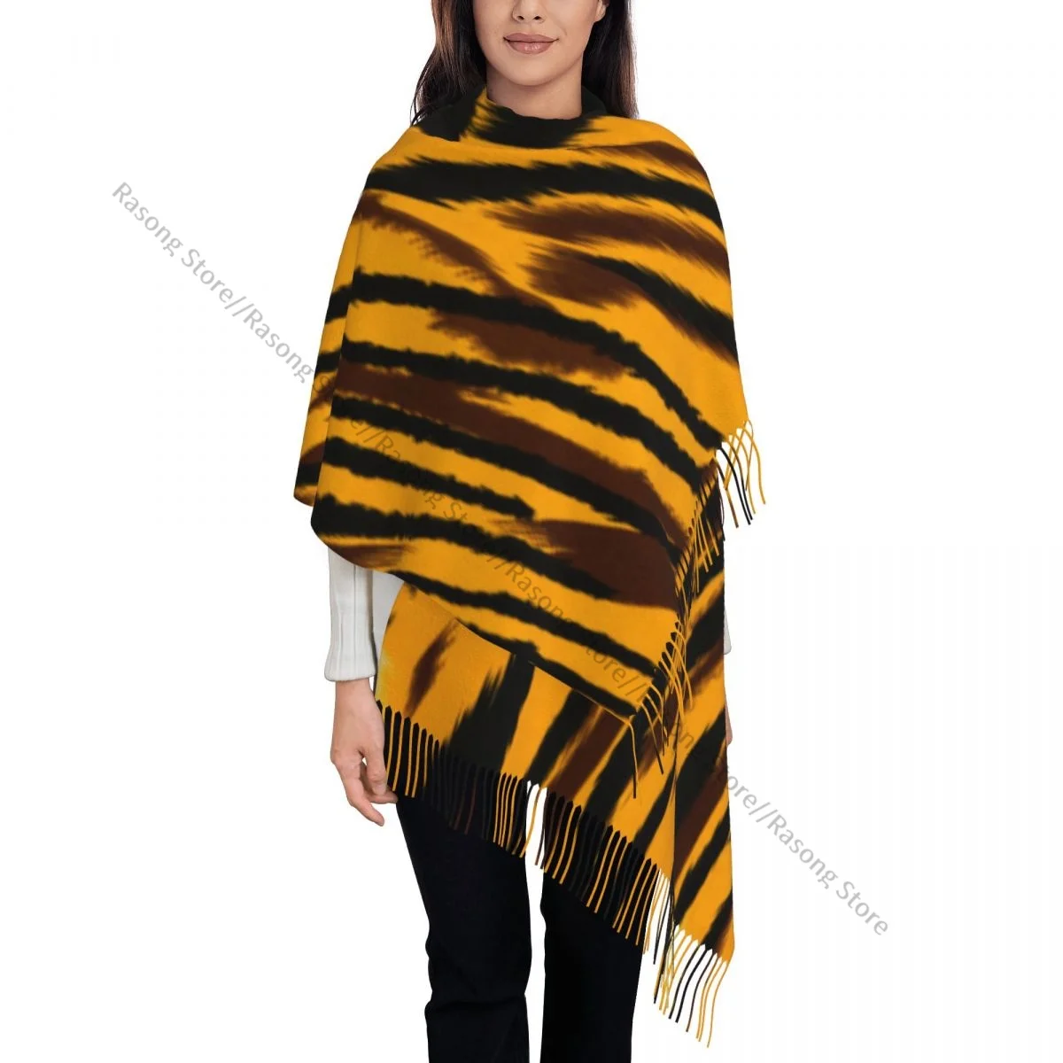 Tiger Texture Winter Scarf Shawls Wrap Women Men Warm Bufanda Tassel Scarves