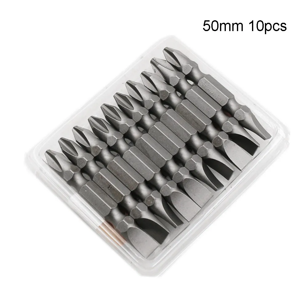 10pcs Magnetic Screwdriver Bits Double-Head Alloy Steel Drill Bit PH2 Cross 6mm Slot 150-200mm For Electric Driver Power Tools