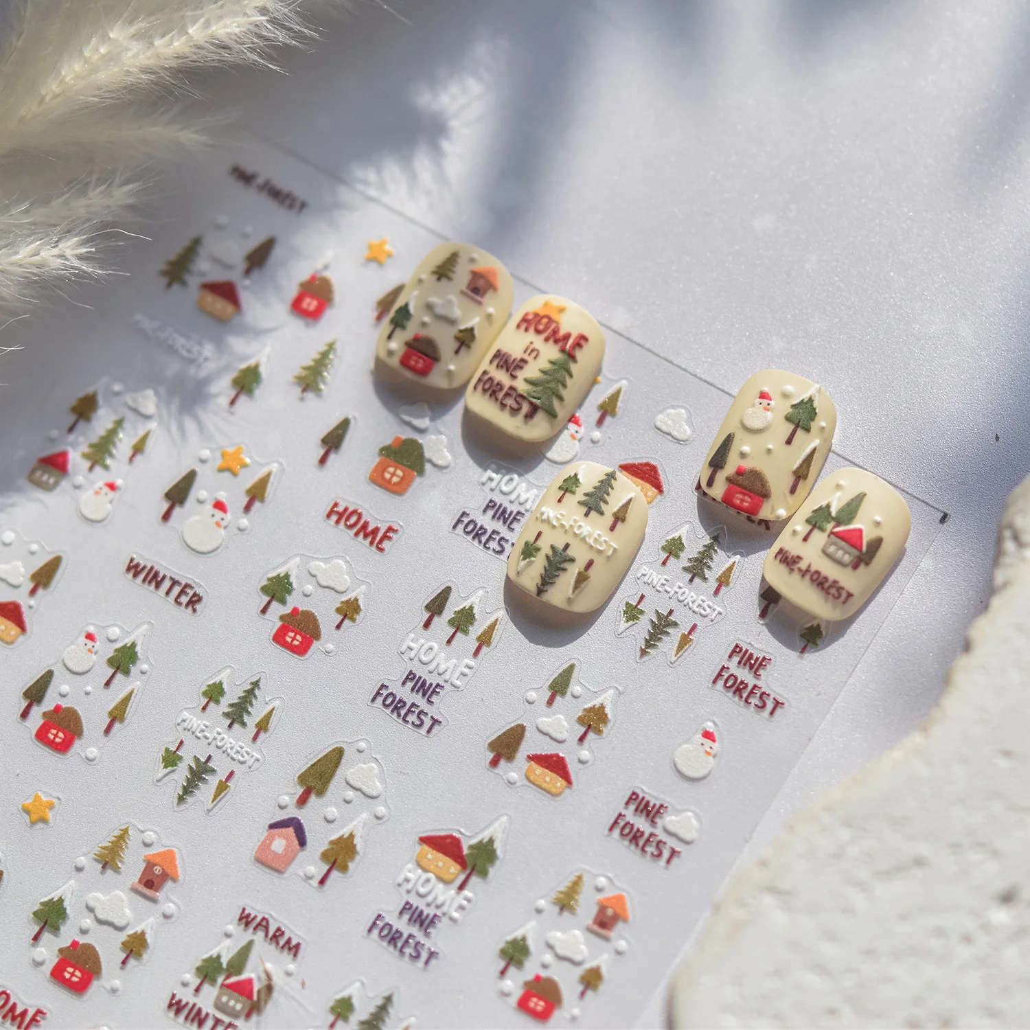 1Pcs Warm Winter Christmas Nail Sticker 5D Snowman Tree House Self Adhesive Nail Art Stickers DIY New Year 2025 Nail Art Parts