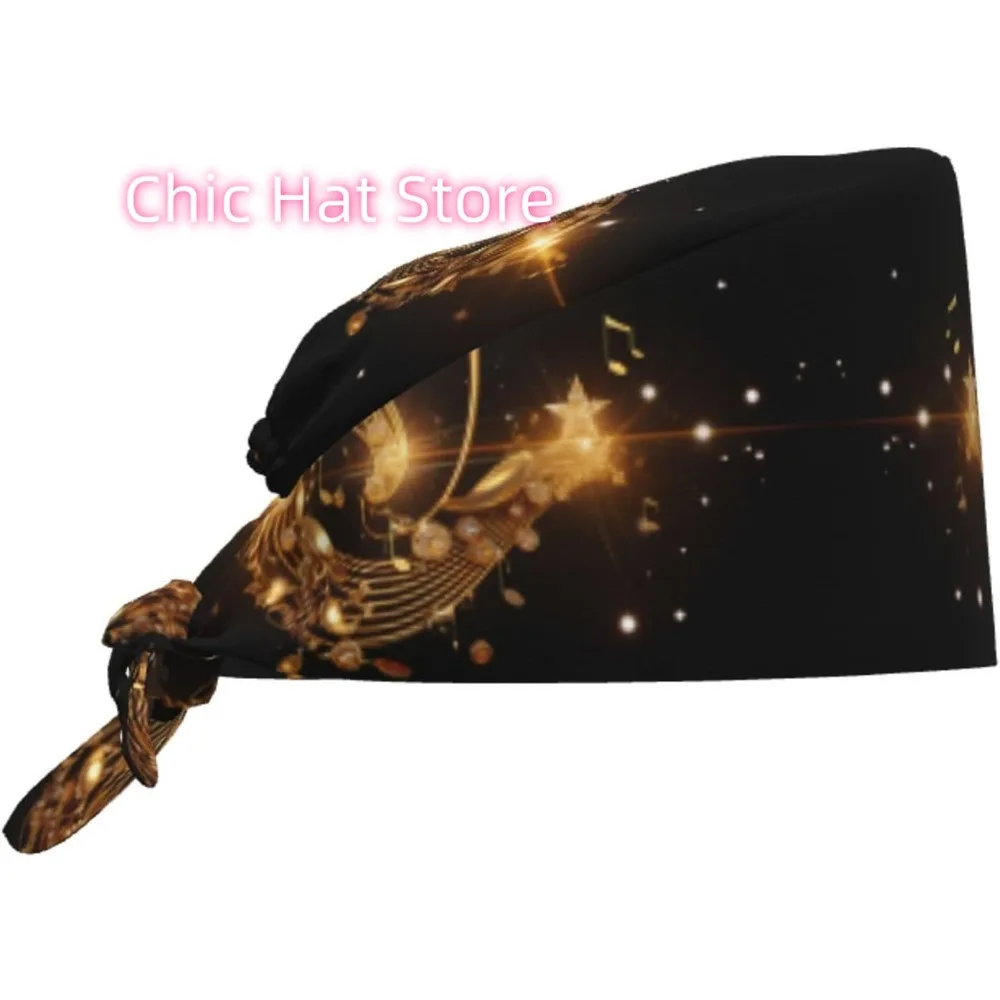 

Дышащая рабочая шапка Золотая музыкальная нота с блестящим звездным принтом для шеф-повара, кормления, спа, ухода за лицом, фитнеса