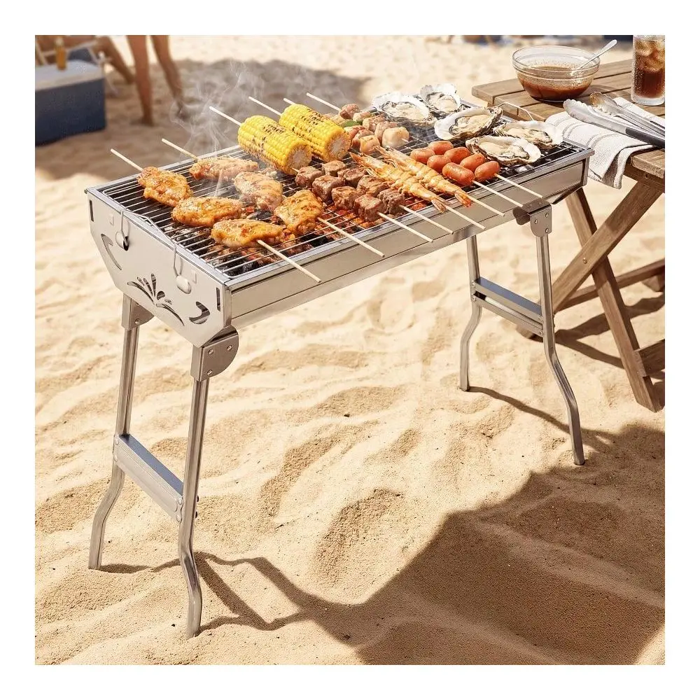 

Steel Foldable Charcoal Grill, Sturdy Durable Rustproof, Perfect For Outdoor BBQ, ToolFree Assembly