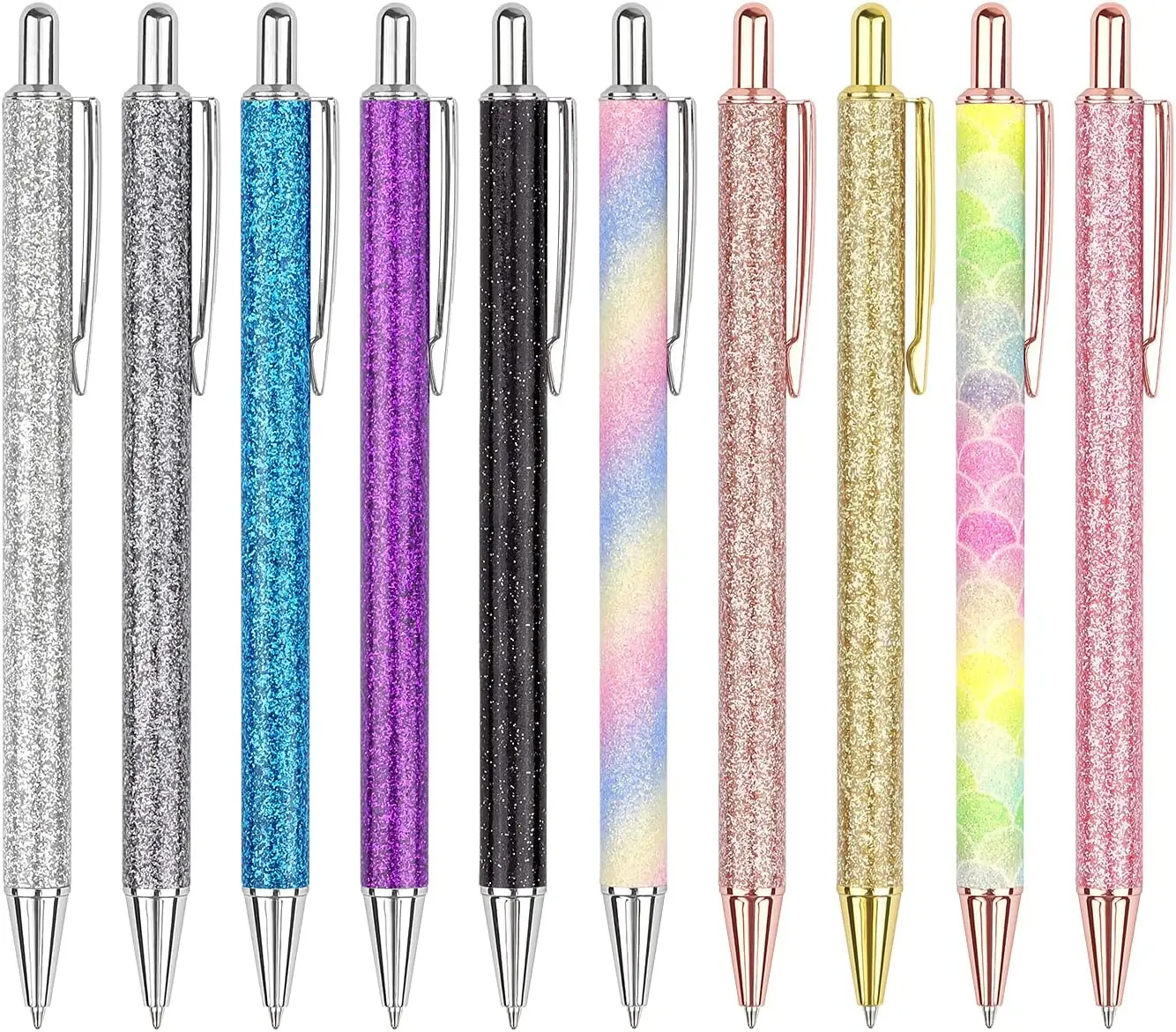 

10 PCS Ballpoint Pens, Glitter Rose Gold Click Ball Pens, Metal Retractable Pen, Black Ink Medium Point 1mm, Gifts and Office