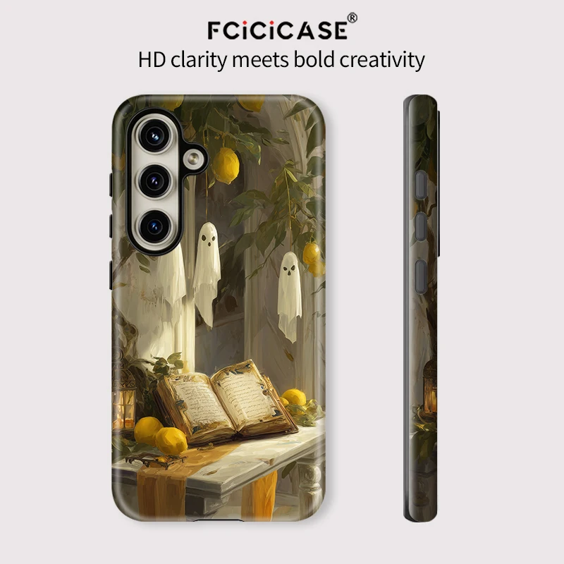 Fcicicase-funda de teléfono con diseño de libro fantasma para Samsung Galaxy A36 5G A56 A16 A26, funda de silicona mate acrílica a prueba de golpes