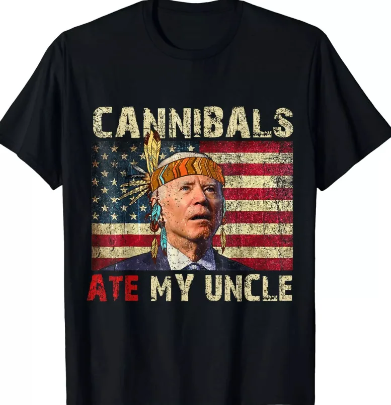 Cannib.a.ls Ate My Uncle USA Flag Biden Saying Funny Trump 2024 T-Shirt art