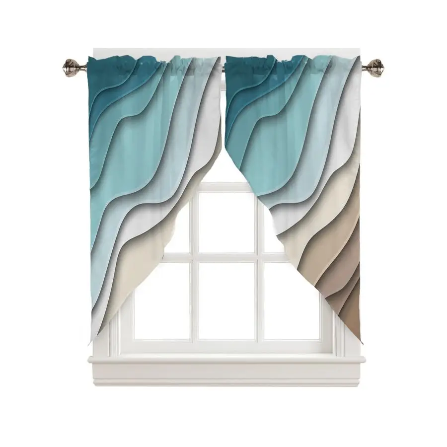 

Brown Ombre Swag Curtains for Kitchen Bedroom Living Room, Modern Geometric Scalloped Curtains 63 Inch Long, Abstract Aesthetic