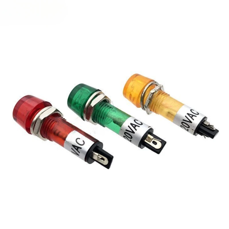 10MM circular indicator lamp AC DC6V 12V 24V 110V 220V 380V small power supply plastic signal lamp red green yellow neon bulb