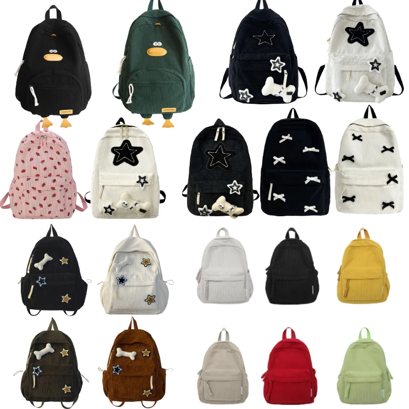 

Lovely Japanese-style Corduroy Bow Backpack for KID Students School Bag Harajuku Travel, Computer Backpack for Teenagers