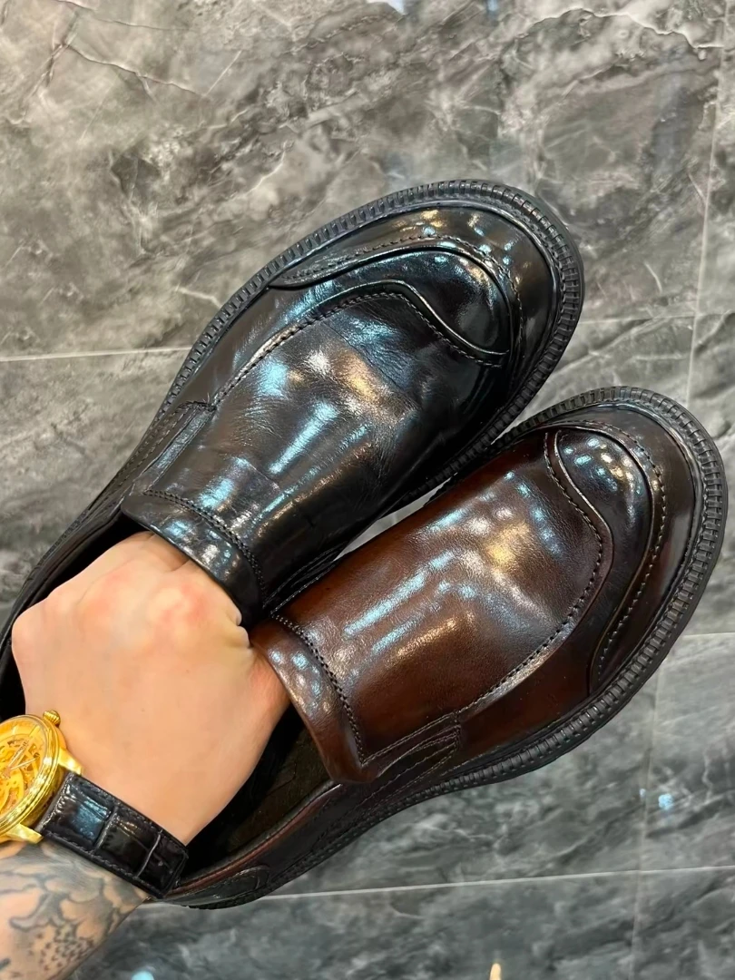 

Новые мужские повседневные кожаные туфли M0118: удобные, универсальные, модные, в британском стиле, с круглым носком, на низком каблуке, с резиновой подошвой