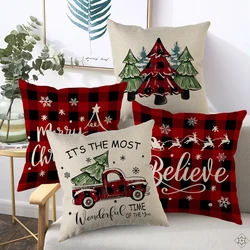 Merry Christmas Cushion Cover, Xmas Tree Cartoon Throw Pillowcase Home Decor Ornament Xmas New Year Christmas Accessories