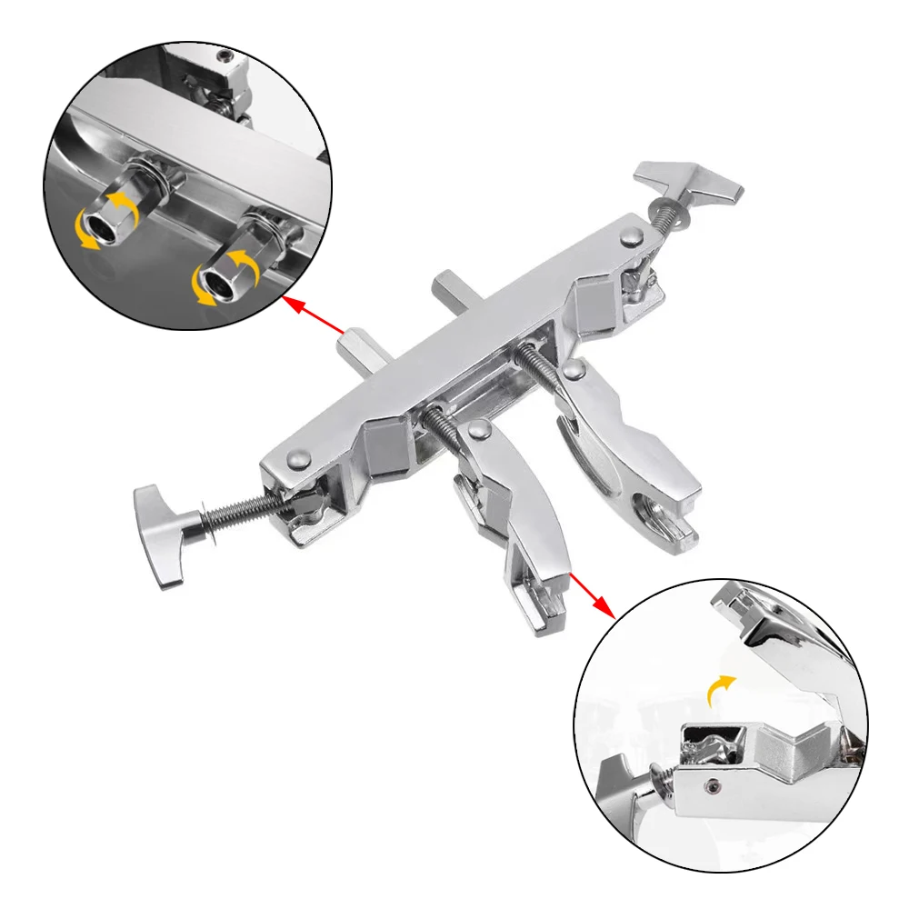 Drum Multi-clamp Alloy Silvery 2 Holes Adjustable Quick Release Multi-Clamp Construct Cymbal Stand Mount Holder for Drums Parts