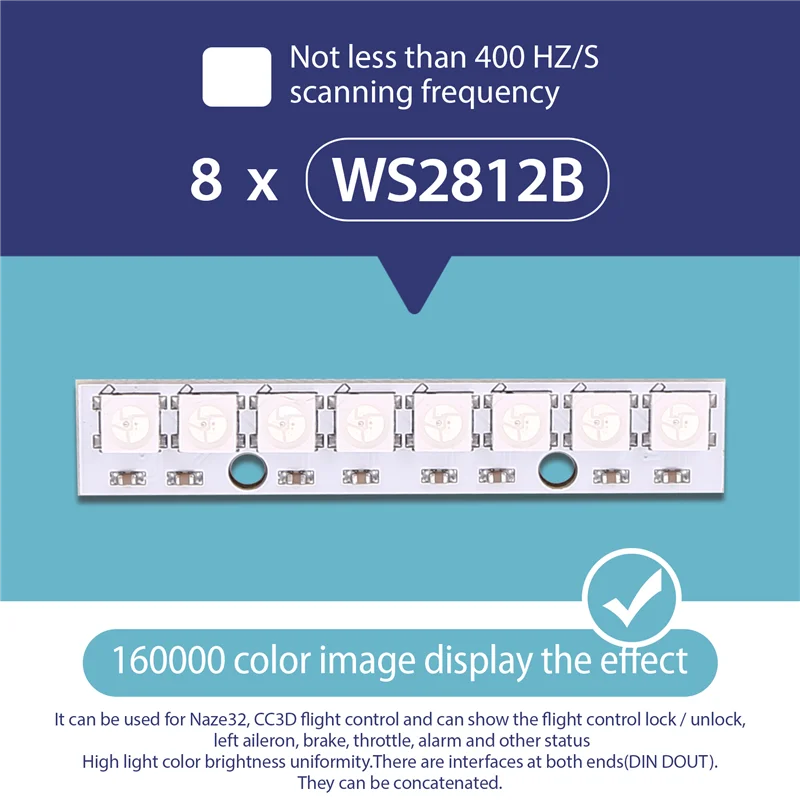 Excelente 8 X WS2812B 5050 RGB conducción luces LED tablero tira incorporada a todo color para NAZE32 CC3D