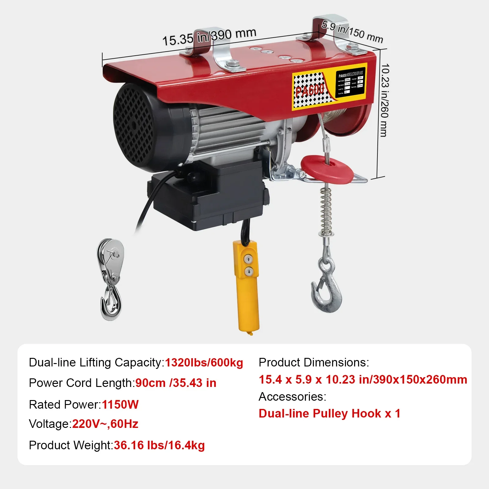 Elektrische Winde | SIHAO Elektrischer Hebekran mit Kabelloser/Kabelgebundener Steuerung 440LBS-2200LBS Tragbarer Elektrischer Hebekran Seilzugwinde für Boot Auto Garage Aufzug – Detail 11