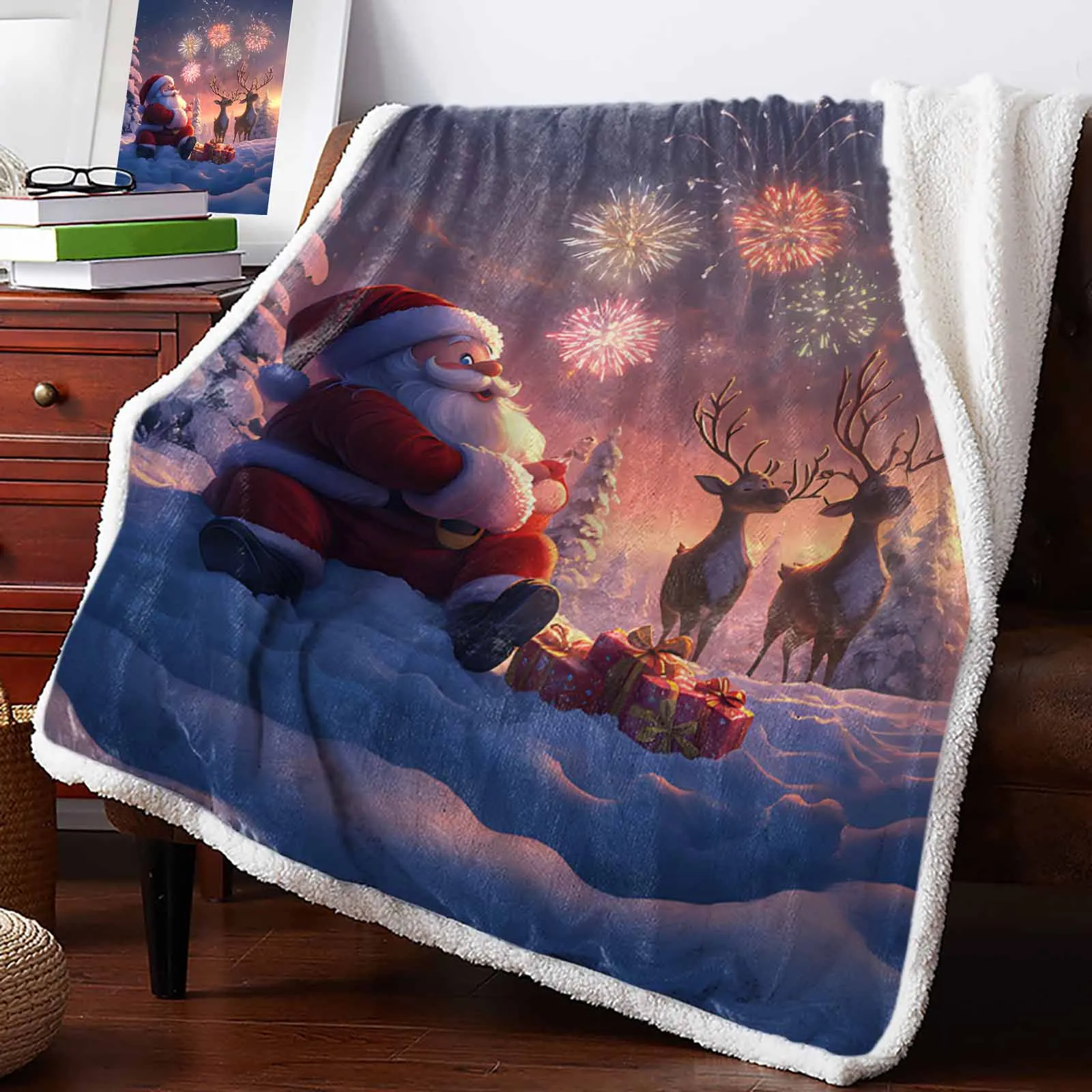 Christmas Old Man Reindeer Winter Warm Cashmere Blanket Office Sofa Soft Throw Blanket Kids Bed Bedspread