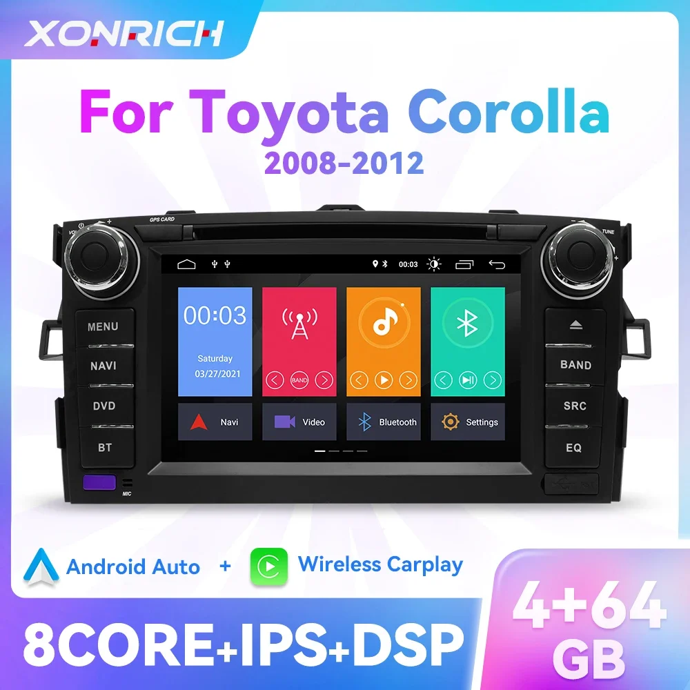 2Din Android 13 Car Radio For Toyota Corolla E140/150 2006 2007 2008 2009 2010 2011 2012 2013 Multimedia Player Wireless Carplay