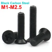 50/100pcs Mini Small Black Steel Screw M1 M1.2 M1.4 M1.6 M1.7 M2 M2.5 Tiny Cross Phillips Flat Head Countersunk Head Screw Bolt