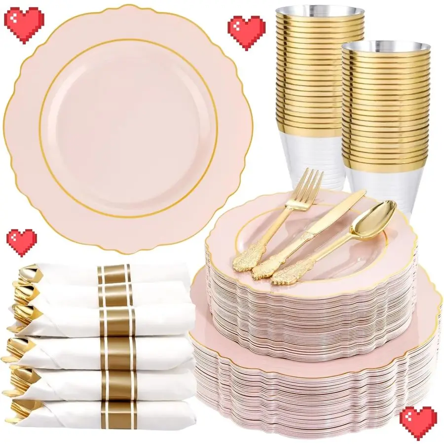 350PCS Pink Plates …