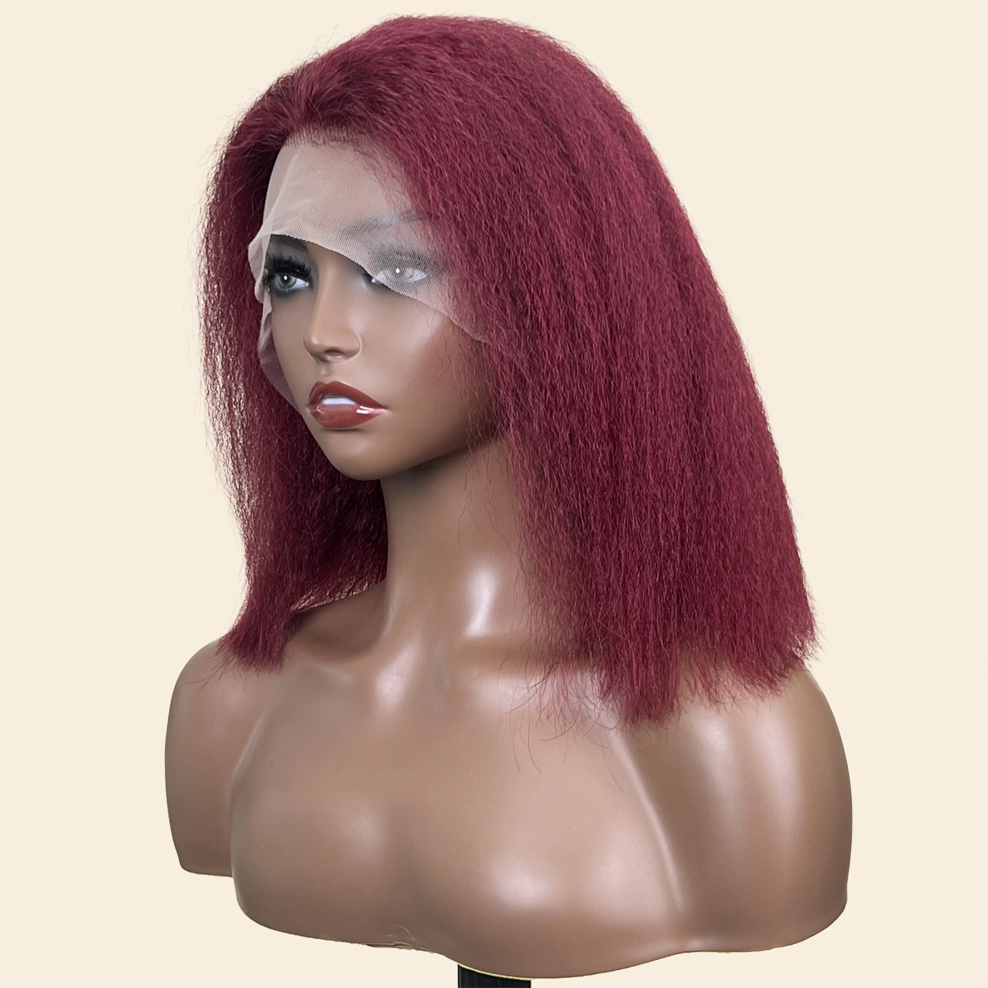 

Lisos Kinky Straigt Bob Wigs Remy 13x4 Lace Frontal Human Hair Wig For Women 99J Burgundy HD Transparent Lace Wigs 250% Density