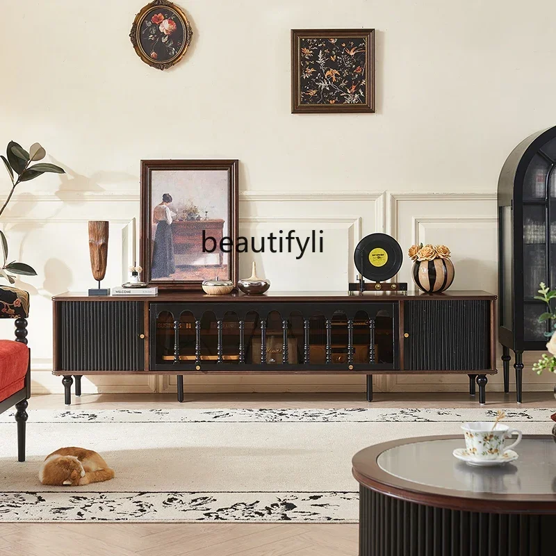 

xzRetro solid wood black American porch entrance aisle designer TV cabinet against the wall