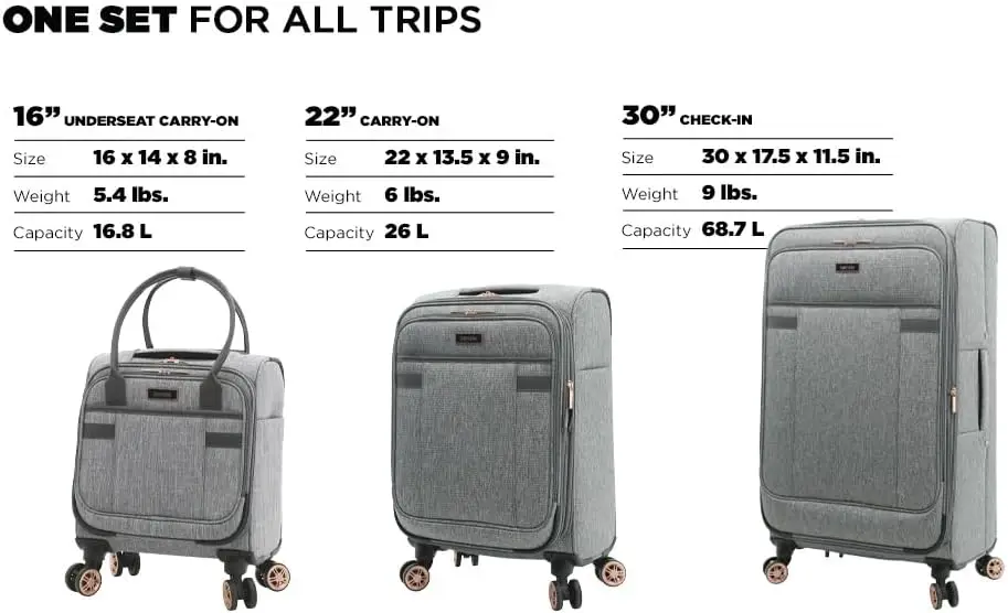 NEW Hudson Softside Spinner Luggage, Heather Gray, 3-Piece Set (16/20/28)