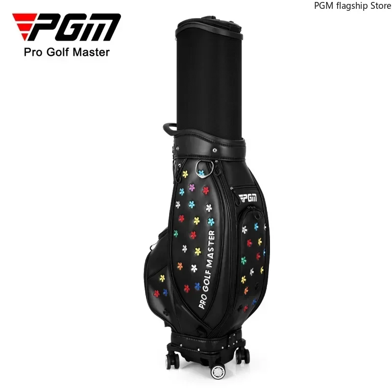 PGM Golf Bag Women's Telescopic Golf Bag Four-wheel Flat Push Aviation Checked High-end Embroidery QB138