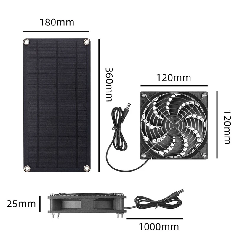 Imagem -04 - Painel Solar Ventilador Kit Usb 5v à Prova de Intempéries Sistema Ventilador Solar para Galinheiro Estufa Galpão Pet Casa Janela Escape 12w dc 18v