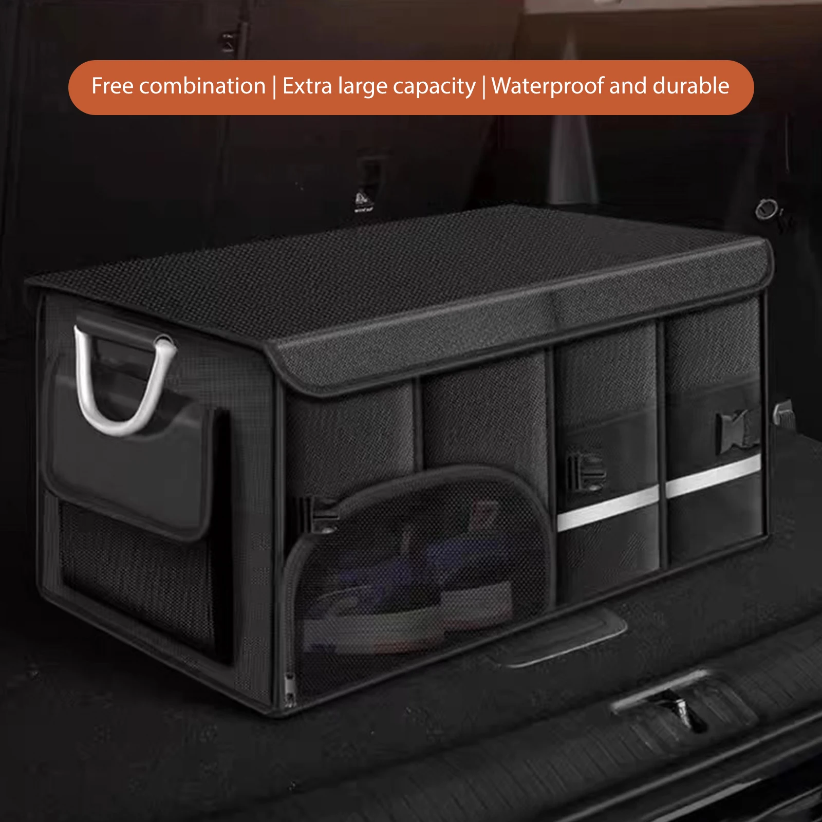 Heavy-Duty 110L Trunk Organizer for Car Large-Capacity Foladable Storage Box High-Density Oxford Cloth Waterproof Car Organizer
