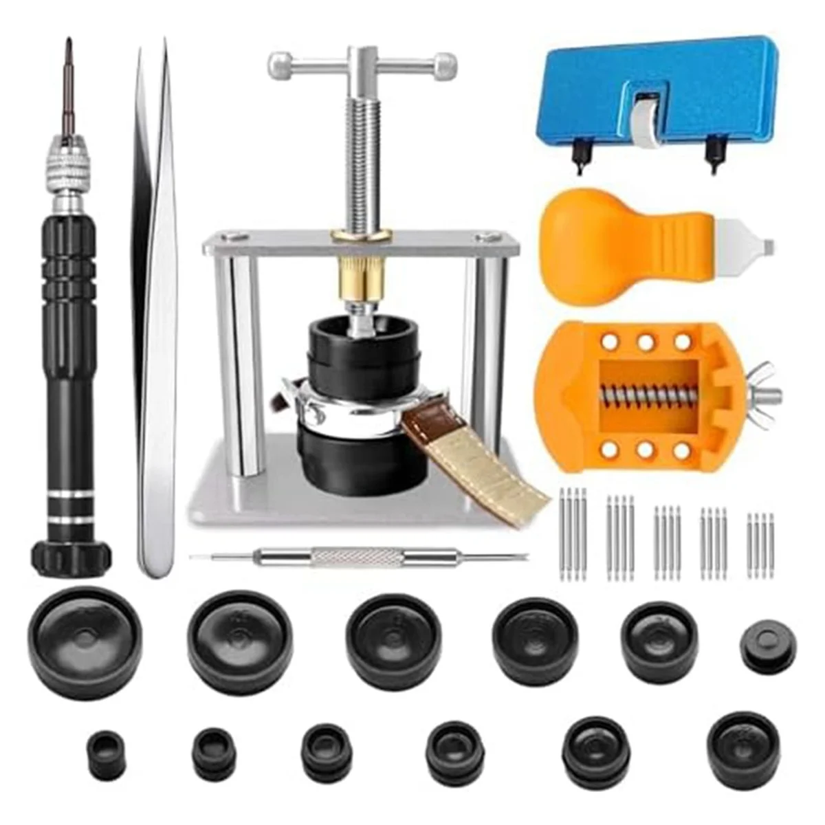 B66C Watch Repair Kit,Watch Press Tool Set, Watch Battery Replacement, Watch Back Remover Holder, Spring Bar, Tweezers