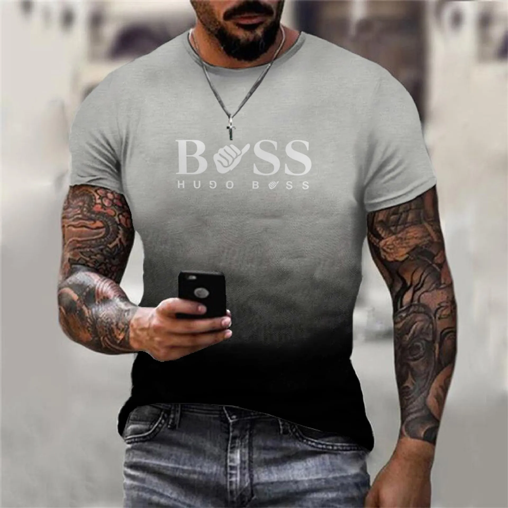 Summer Men\'s T-Shirt New Round Neck Short Sleeve Top Letters Printed Pattern Short Sleeve Summer Outdoor Sports Short Sleeve