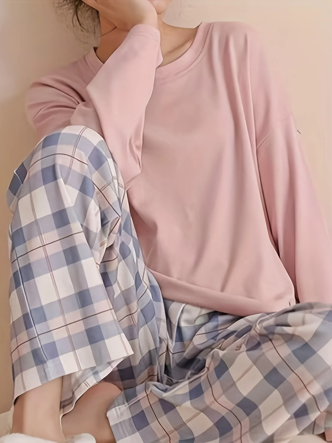 طقم بيجامة مريح منقوش بأكمام طويلة، طقم ملابس منزلية غير رسمية للربيع والخريف، طقم بيجامة كاجوال بأكمام طويلة