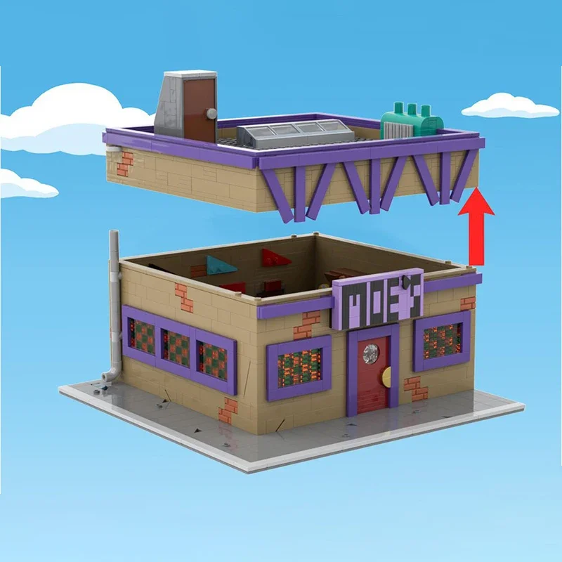 1736pcs Simpsoned Modular Moe's Tavern MOC Creative Street View Building Model Block Architecture DIY Assembly Model Toy present