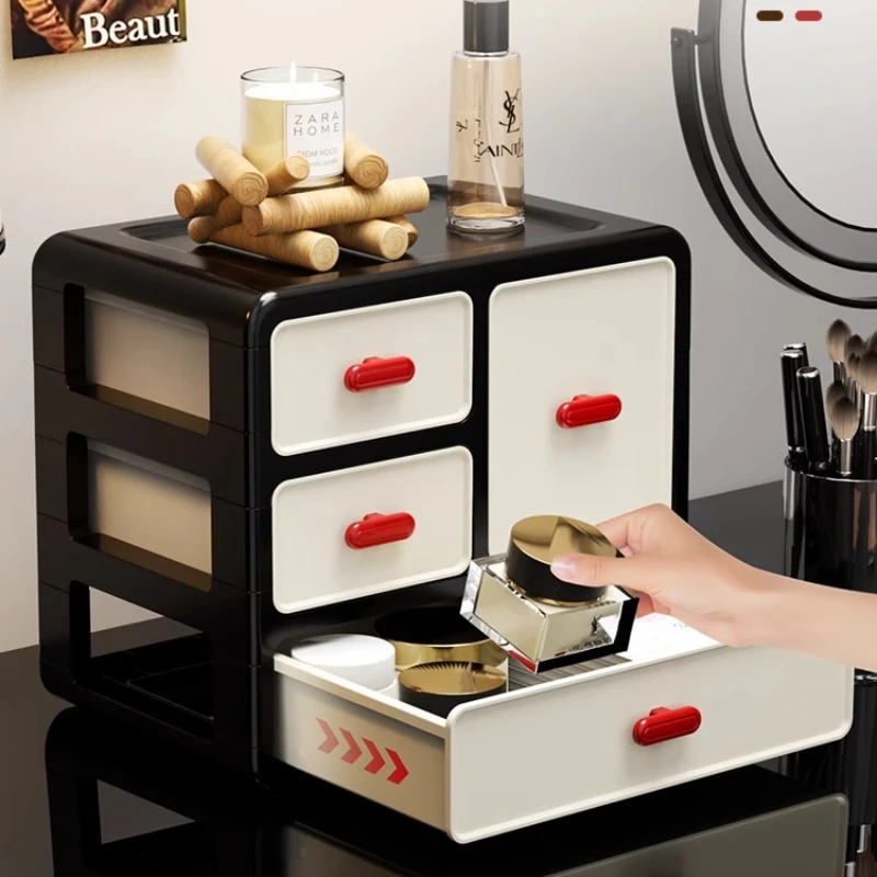 Retro Luxury Desktop Cosmetic Organizer Makeup Storage Box Set Dust Proof Plastic Drawer Cosmetics Organizer Tall Layers Case